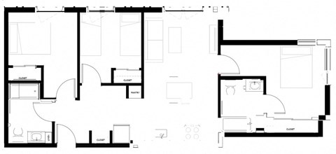 Floor plan for 3 beds, 2 baths, 1007 sqft