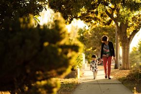 Portland apartment for rent - a mother and child walking down a sidewalk