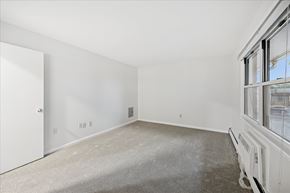 Flemington apartment for rent - A room with a carpet floor, a door, a window, and a wall socket.