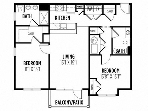 Floor plan for 2 beds, 2 baths, 1253 sqft