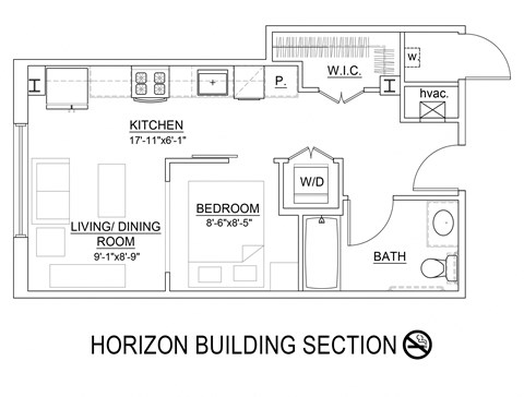 Floor plan for studio, 1 bath, 495 sqft