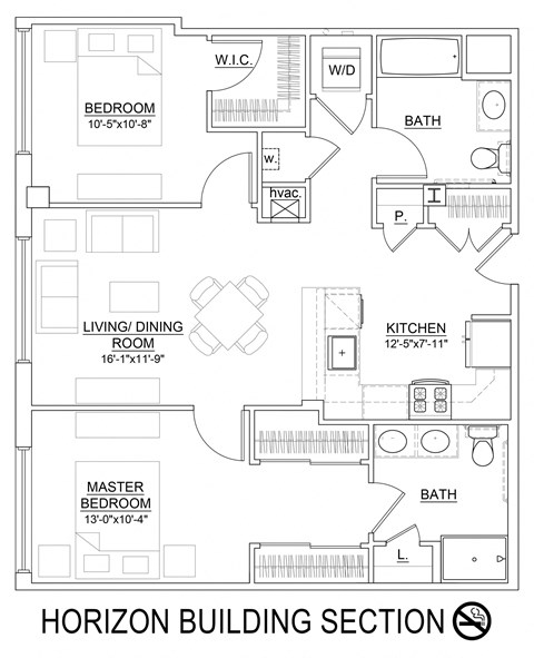 Floor plan for 2 beds, 2 baths, 994 sqft