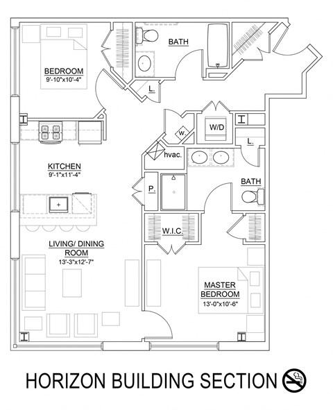 Floor plan for 2 beds, 2 baths, 1014 sqft