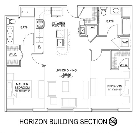 Floor plan for 2 beds, 2 baths, 1056 sqft