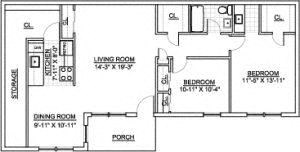 Floor plan for 2 beds, 1 bath, 800 sqft