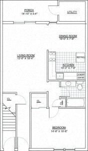 Floor plan for 1 bed, 1 bath, 712 sqft