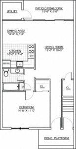 Floor plan for 1 bed, 1 bath, 700 sqft