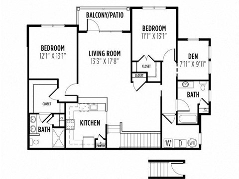 Floor plan for 2 beds, 2 baths, 1540 sqft