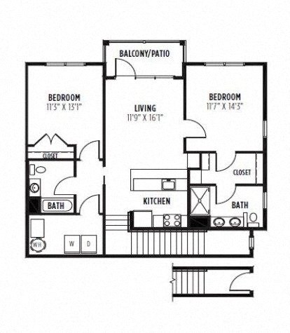 Floor plan for 2 beds, 2 baths, 1199 sqft