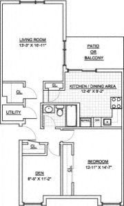 Floor plan for 1 bed, 1 bath, 920 sqft