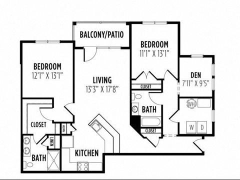 Floor plan for 2 beds, 2 baths, 1412 sqft