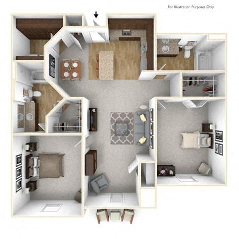 Floor plan for 2 beds, 2 baths, 1189 sqft