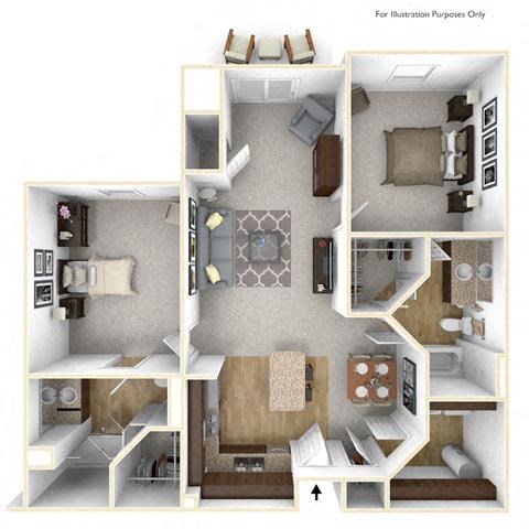 Floor plan for 2 beds, 2 baths, 1180 sqft