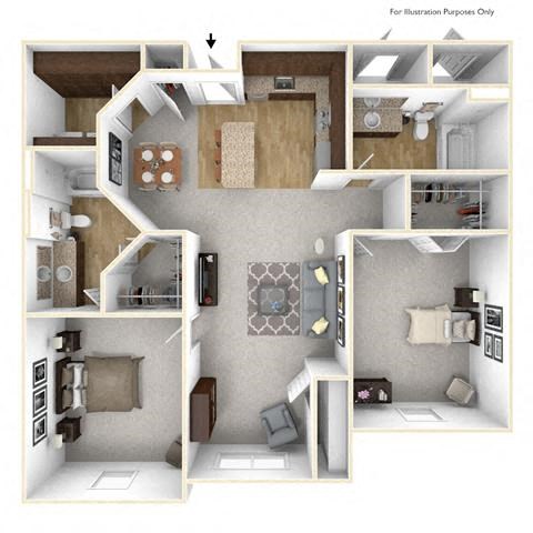 Floor plan for 2 beds, 2 baths, 1172 sqft