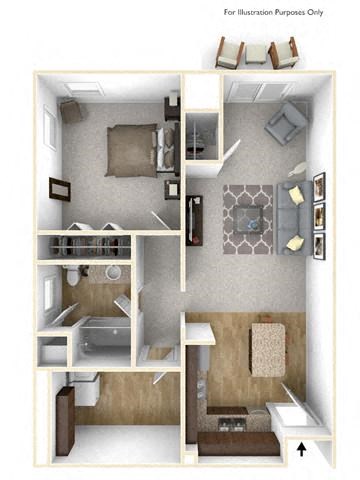 Floor plan for 1 bed, 1 bath, 866 sqft