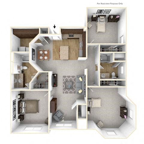 Floor plan for 3 beds, 2 baths, 1460 sqft