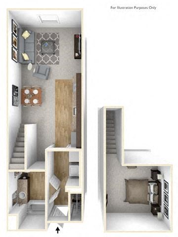 Floor plan for studio, 1 bath, 536 sqft