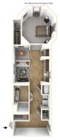 Floor plan for studio, 1 bath, 578 sqft