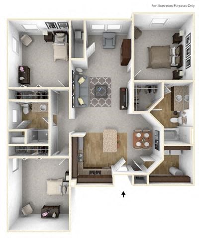 Floor plan for 3 beds, 2 baths, 1441 sqft