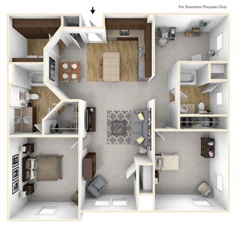 Floor plan for 2 beds, 2 baths, 1314 sqft