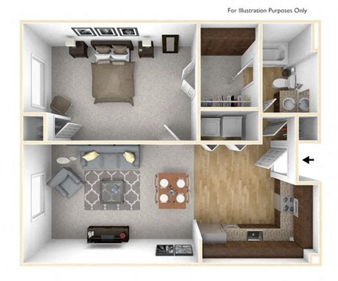 Floor plan for 1 bed, 1 bath, 712 sqft
