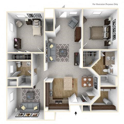 Floor plan for 2 beds, 2 baths, 1353 sqft