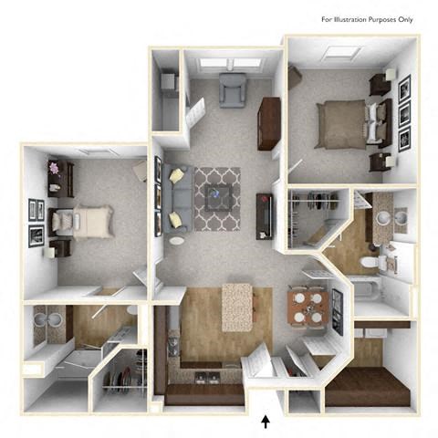 Floor plan for 2 beds, 2 baths, 1163 sqft