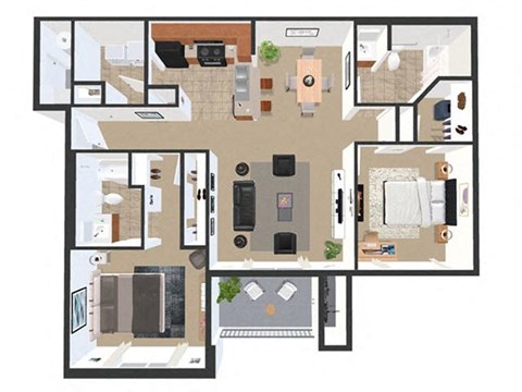Floor plan for 2 beds, 2 baths, 1117 sqft