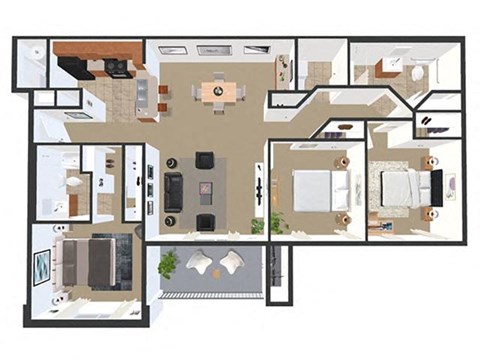 Floor plan for 3 beds, 2 baths, 1350 sqft