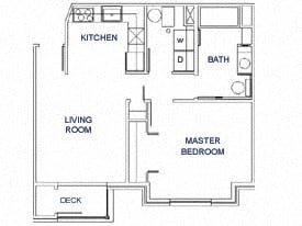 Floor plan for 1 bed, 1 bath, 593 sqft