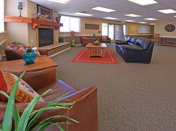 Taylorsville apartment for rent - a living room with leather furniture and a fireplace