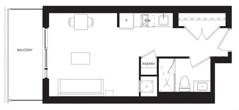 Floor plan for studio, 1 bath, 391 sqft