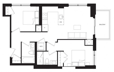 Floor plan for 2 beds, 2 baths, 778 sqft
