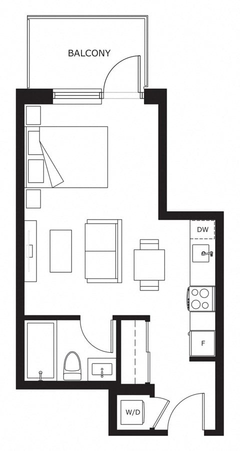 Floor plan for studio, 1 bath, 447 sqft