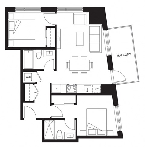Floor plan for 2 beds, 2 baths, 868 sqft