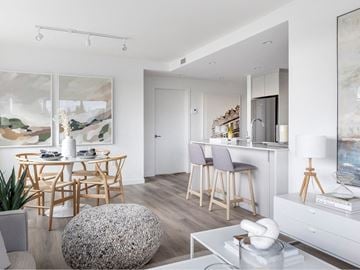 Coquitlam apartment for rent - A modern living room with a dining table and chairs.