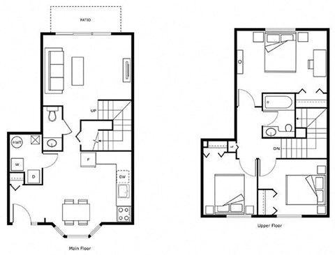 Floor plan for 3 beds, 1.5 baths, 906 sqft