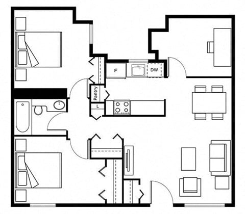 Floor plan for 2 beds, 1 bath
