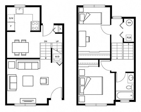 Floor plan for 2 beds, 1 bath