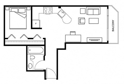 Floor plan for studio, 1 bath, 482 sqft