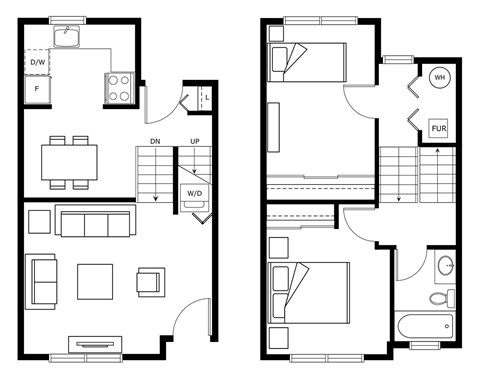 Floor plan for 2 beds, 1 bath