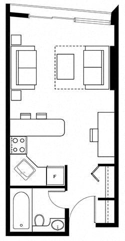 Floor plan for studio, 1 bath, 323 sqft
