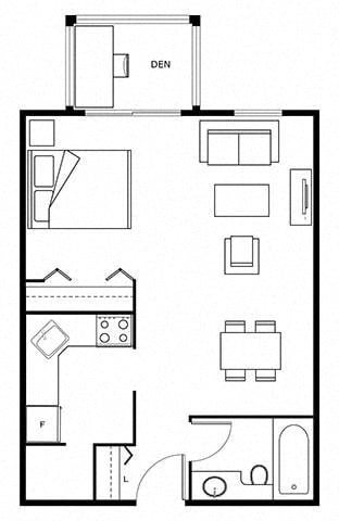 Floor plan for studio, 1 bath, 387 sqft