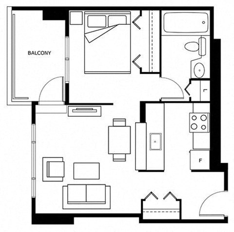 Floor plan for studio, 1 bath, 427 sqft