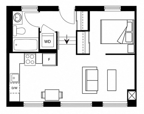 Floor plan for studio, 1 bath, 480 sqft