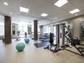 Etobicoke apartment for rent - a workout room with weights and other exercise equipment at the m on hennepin apartments