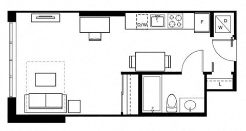 Floor plan for studio, 1 bath, 410 sqft