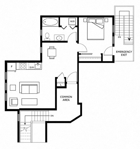 Floor plan for 1 bed, 1 bath, 550 sqft
