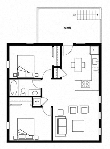 Floor plan for 2 beds, 1 bath