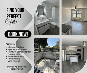 Titusville apartment for rent - A real estate advertisement for a villa with images of the interior and exterior.